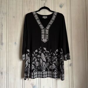 JM Collection Women’s Black/White 3/4 Sleeve Blouse Top size XL